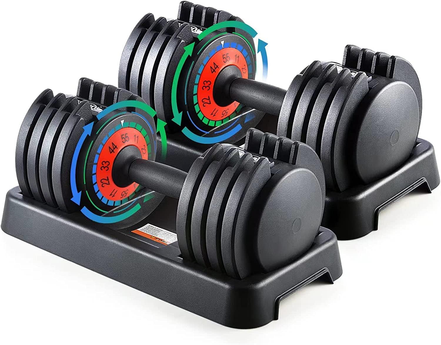 55 lbs Pair Adjustable Dumbbells Set, Adjustable Weights Dumbbells Set for Men and Women with Anti-Slip Fast Adjust Weight by Turning Handle,Black Dumbbell with Tray