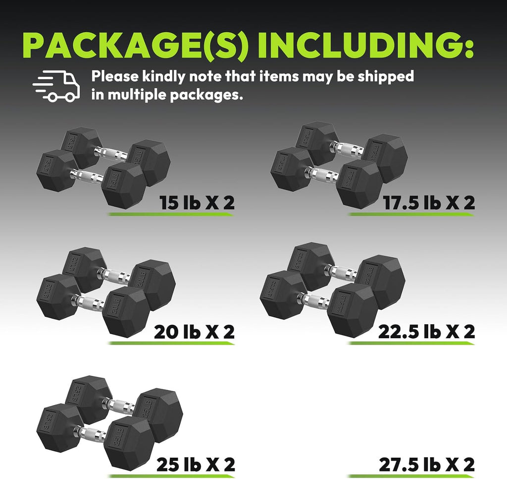 HANDBODE Hex Dumbbell 45-640 lb Set, Rubber Encased Exercise & Fitness Dumbbells for Home Gym, Hand Weights for Strength Training
