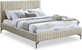 Meridian Furniture GalloBeige-F Gallo Collection Modern | Contemporary Full Bed with Soft Beige Vegan Leather, Deep Channel Tufting and Black Metal Legs, 60' W x 84.5' D x 43.5' H, Beige, Full
