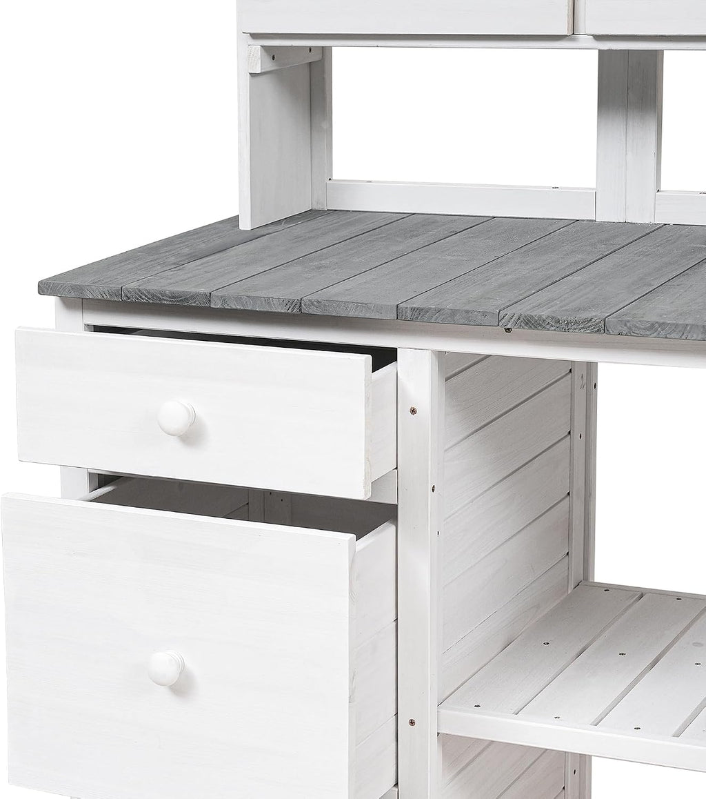 Rustic Design Garden Potting Bench Table with 3 Tiers Shelf and Ample Drawers, Large Gardening Workstation with Fir Wood Frame for Outdoor Space