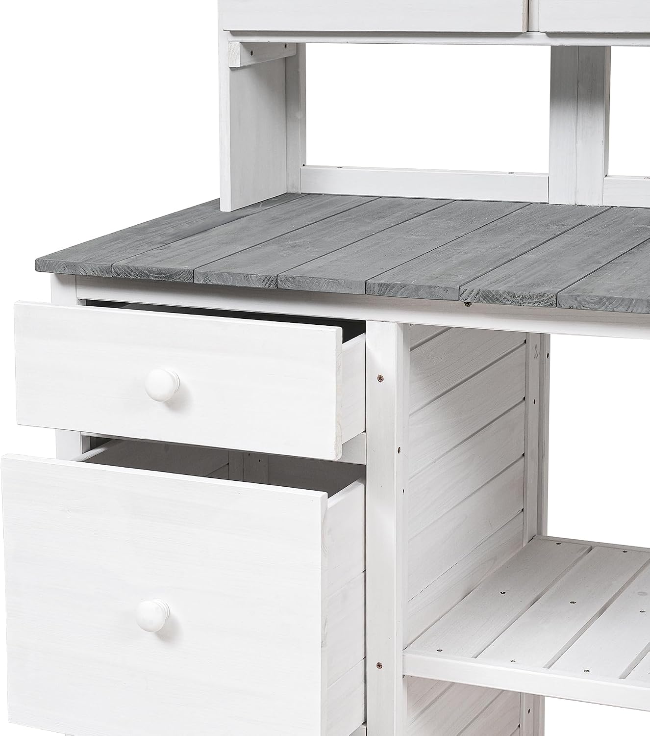 Rustic Design Garden Potting Bench Table with 3 Tiers Shelf and Ample Drawers, Large Gardening Workstation with Fir Wood Frame for Outdoor Space