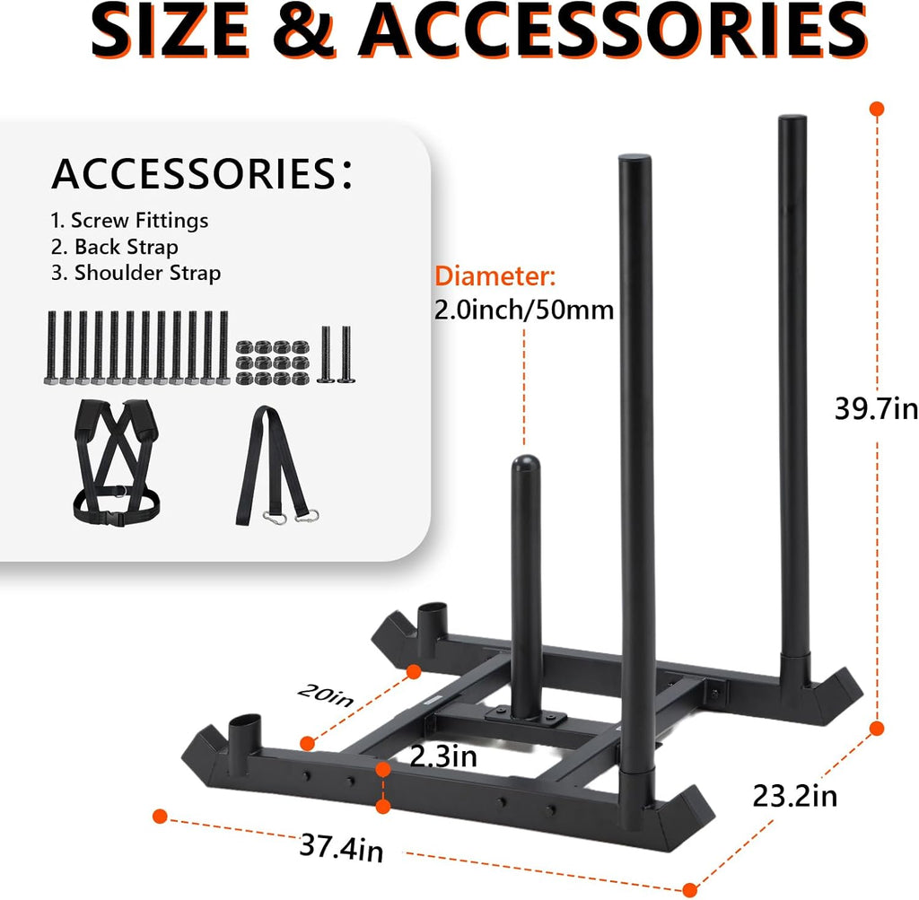 TEDEUM Weight Training Pull Sled, Fitness Strength Speed Training Sled, Steel Power Sled Workout Equipment for Athletic Exercise and Speed Improvement, Only Suitable for 2' Weight Plate