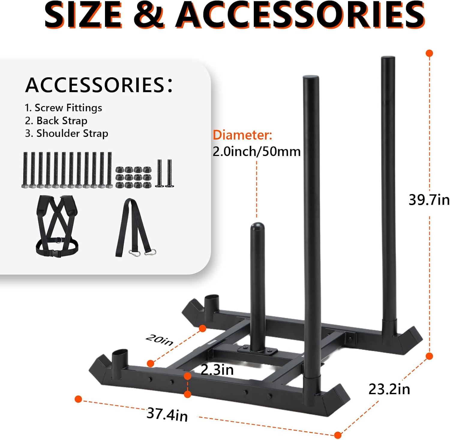 TEDEUM Weight Training Pull Sled, Fitness Strength Speed Training Sled, Steel Power Sled Workout Equipment for Athletic Exercise and Speed Improvement, Only Suitable for 2' Weight Plate