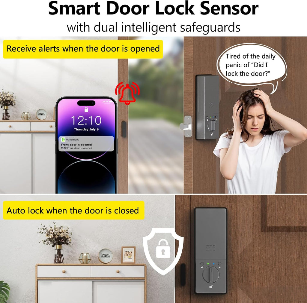 Eseesmart WiFi Video Smart Lock with Camera & Doorbell, Keyless Entry Door Lock with Smart Lock Sensor, 10000mAh Rechargeable Battery, Two-Way Audio, 8 Ways to Unlock, App Remote Control