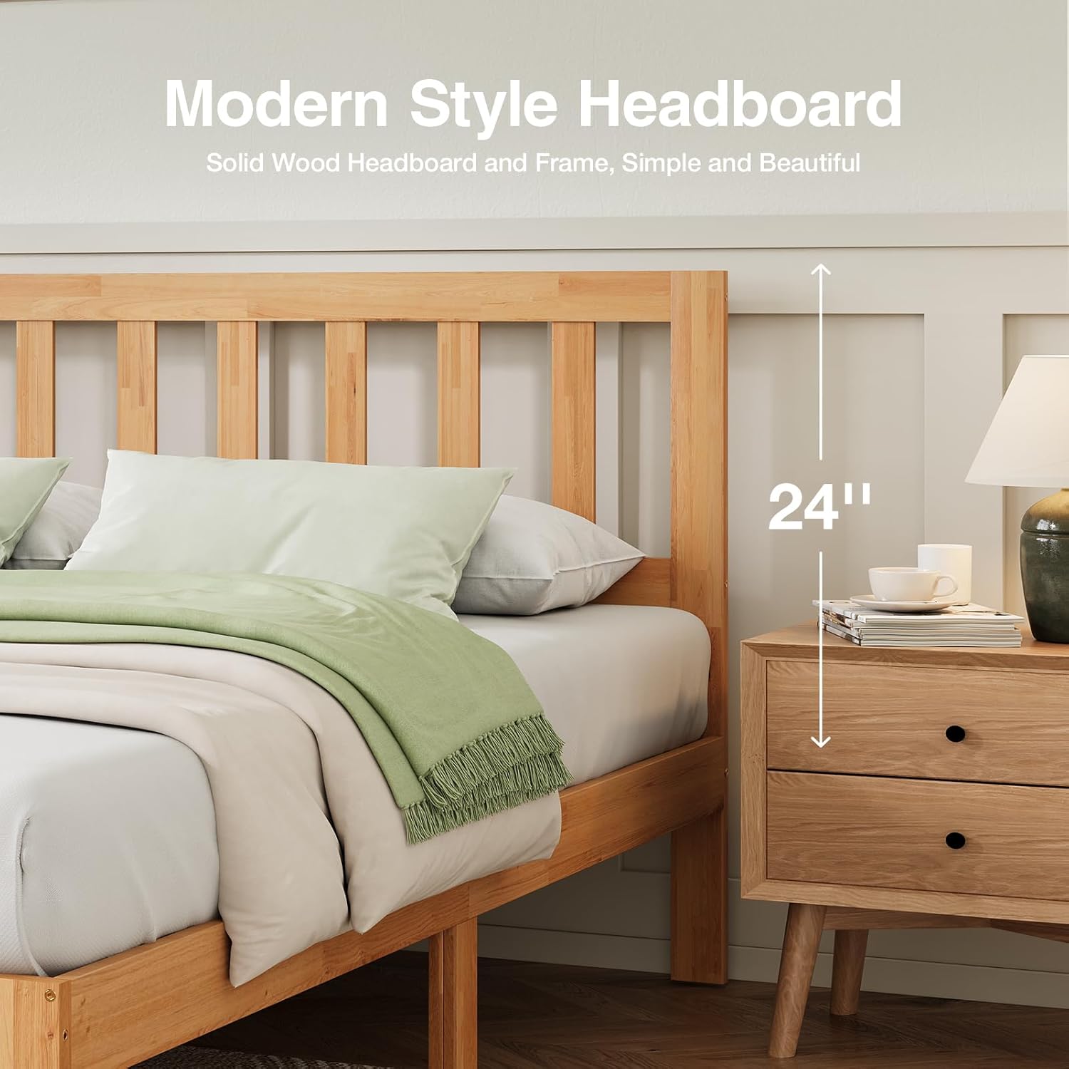 Novilla 12 Inch Queen Bed Frame with Headboard, Queen Size BedFrame with Headboard Classic Wooden Bed Frame Queen Size with Wood Slat Support, No Box Spring Needed, Easy Assembly, Natural Grain Wood