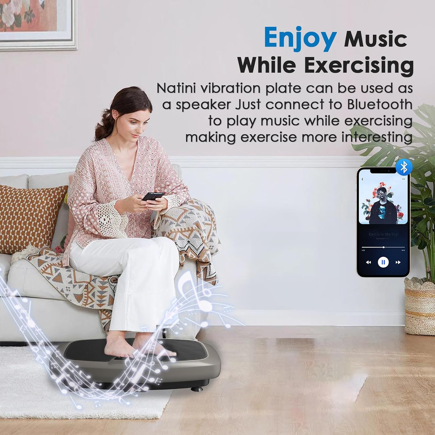 Natini Vibration Plate Exercise Machine - Power Vibrating Plate for Lymphatic Drainage,Whole Boday Workout Machine for Women Weight Loss Home Fitness,350LBS Capacity
