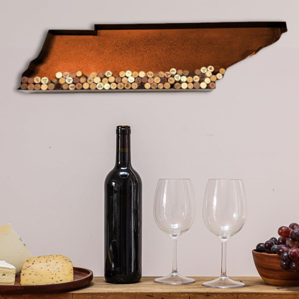 NEONSIGN Tennessee State Map Wine Cork Holder Metal Tennessee Decor Sign Wine Bar Pub Home Decoration (Brown Patina, 18 inch)