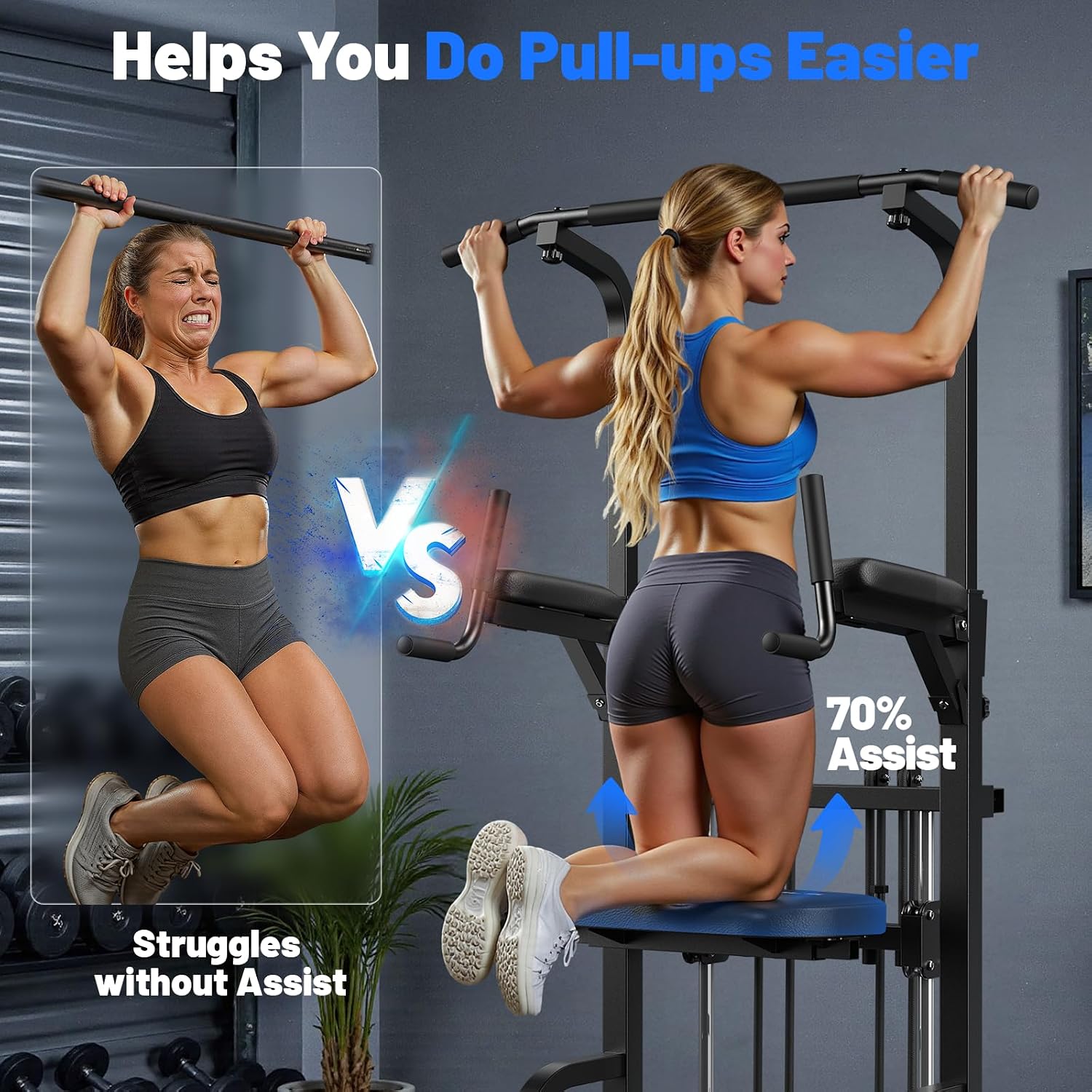 Sportsroyals Power Tower Pull Up Bar Station, 450LBS Stable Pull Up Dip Station for Home Gym Strength Training Equipment | FED Fitness