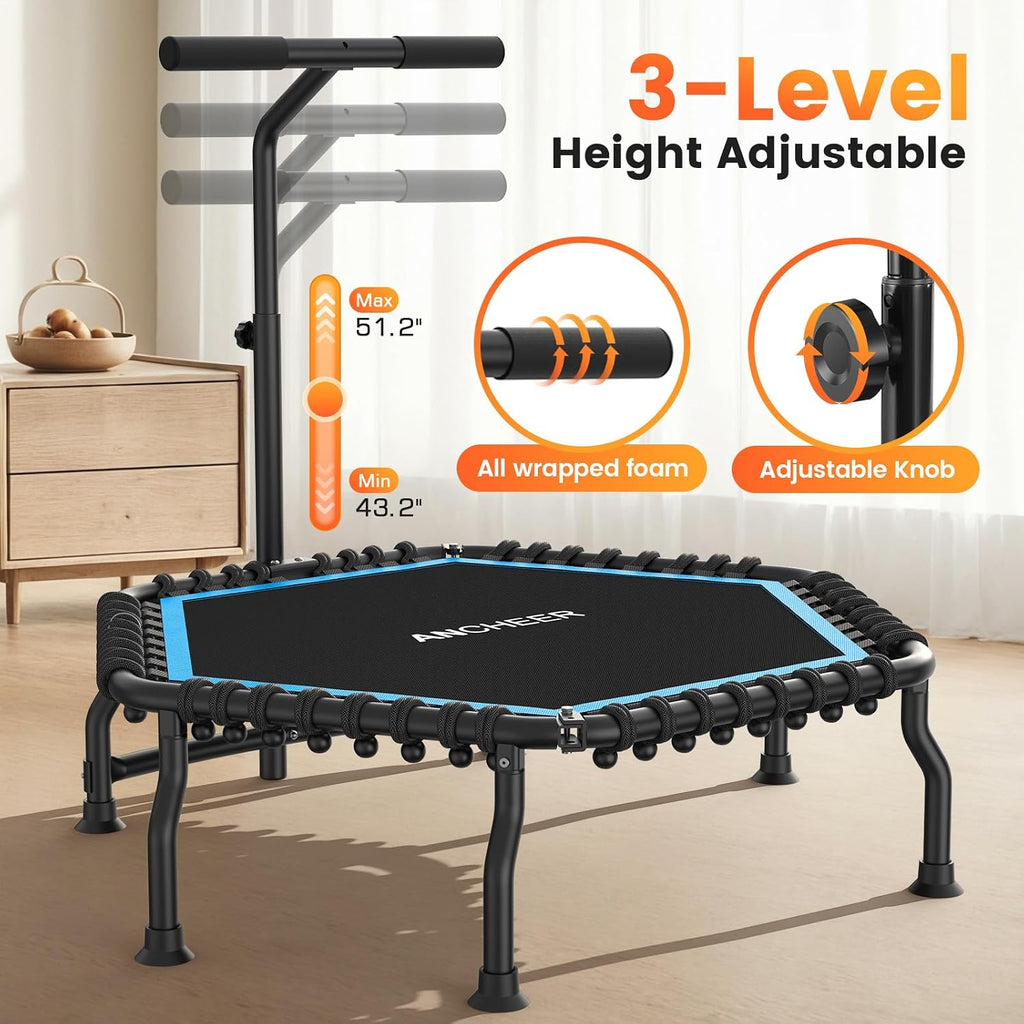 ANCHEER 50' Rebounder Trampoline for Adults- 2026 Foldable Mini Trampoline with Bar- Exercise Trampoline for Adults, Max Load 560lbs, for Indoor/Garden Workout