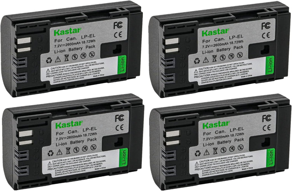 Kastar 4-Pack LP-EL Fully Decoded Battery Replacement for Canon LP-EL Rechargeable Lithium-Ion Battery Pack, Canon 4307C002 Battery, Canon Speedlite EL-5 Flash Light