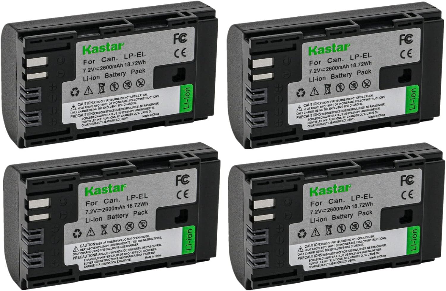Kastar 4-Pack LP-EL Fully Decoded Battery Replacement for Canon LP-EL Rechargeable Lithium-Ion Battery Pack, Canon 4307C002 Battery, Canon Speedlite EL-5 Flash Light