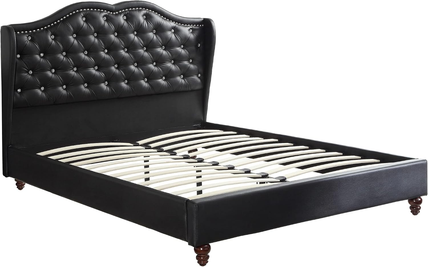 1pc King Size Bed Set Curved Headboard Button Tufted Upholstered Bedroom Furniture Black