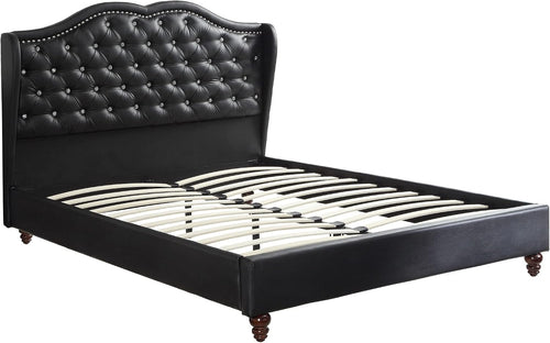 1pc King Size Bed Set Curved Headboard Button Tufted Upholstered Bedroom Furniture Black