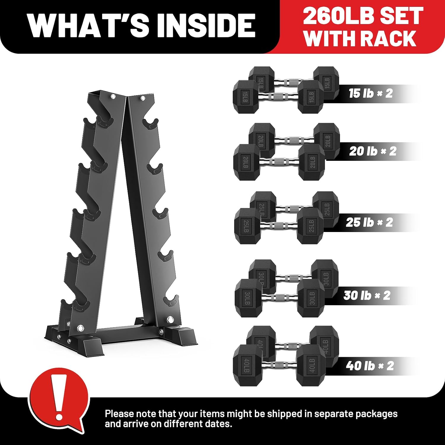 PAPABABE Hex Dumbbell Set with Rack, 85-560lb Rubber Encased Dumbbell Free Weights Dumbbells Set with Storage Rack, Hand Weights Set for Strength Training
