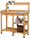 46 Inch Fir Wood Potting Bench Tables Wooden Outdoor Garden Workstation with Stainless Sink & Drawer Shelf Hook for Patio, Garden