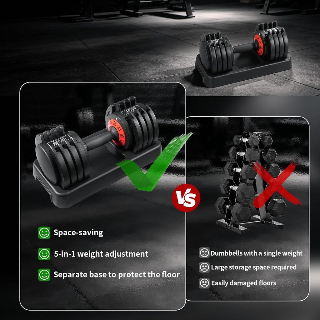 AOTOB Adjustable Dumbbell Set 25/55 Lbs (Pair), Fast Weight Adjustment with Anti-Slip Turning Handle, Space-Saving for Home Gym, Strength Training Equipment for Men & Women