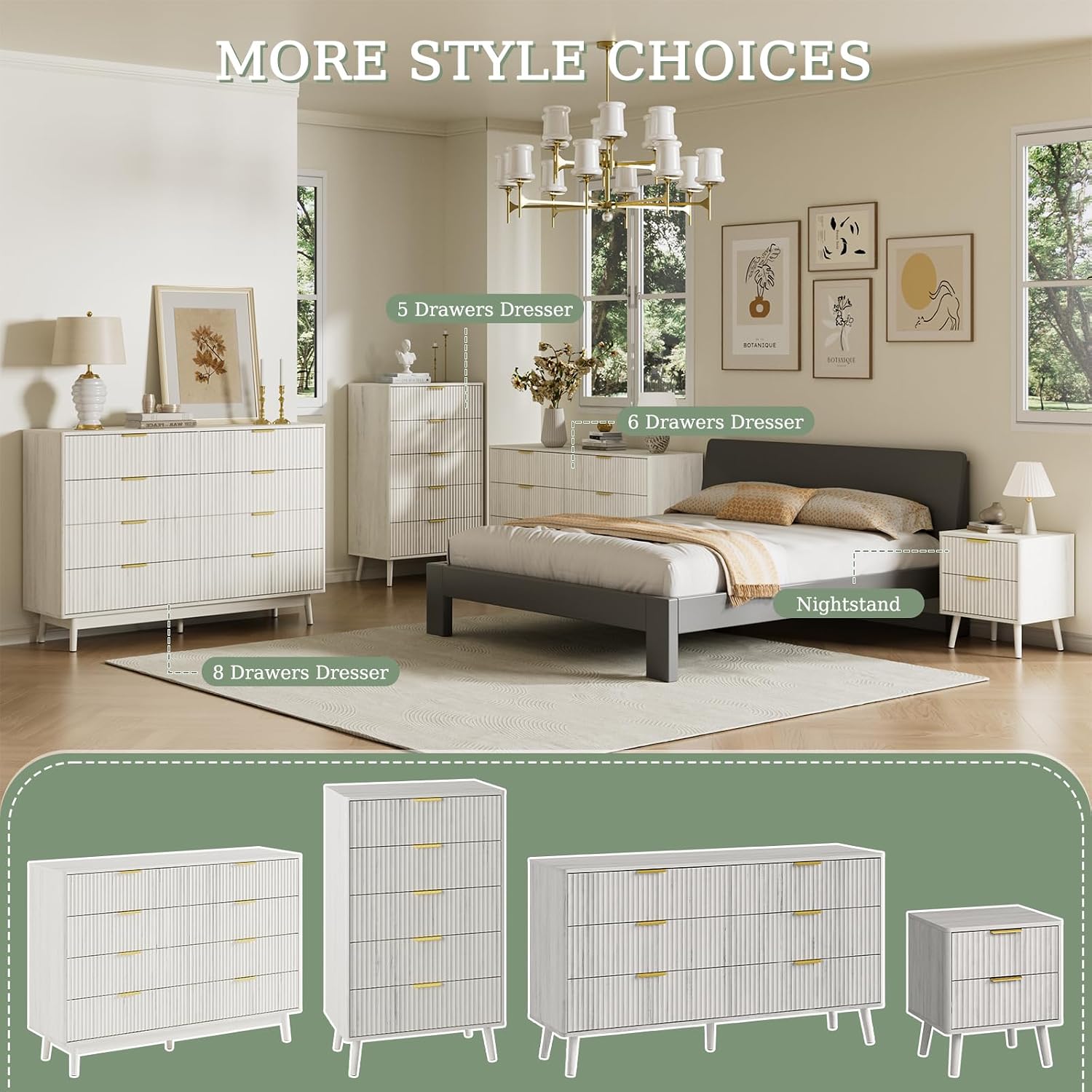 LYNSOM 55' Wide Fluted Dresser for Bedroom with 6 Drawer, Modern Chest of Drawers with Curved Profile Design and Metal Handles, Wood Dresser TV Stand & Storage Organizer for Living Room, White