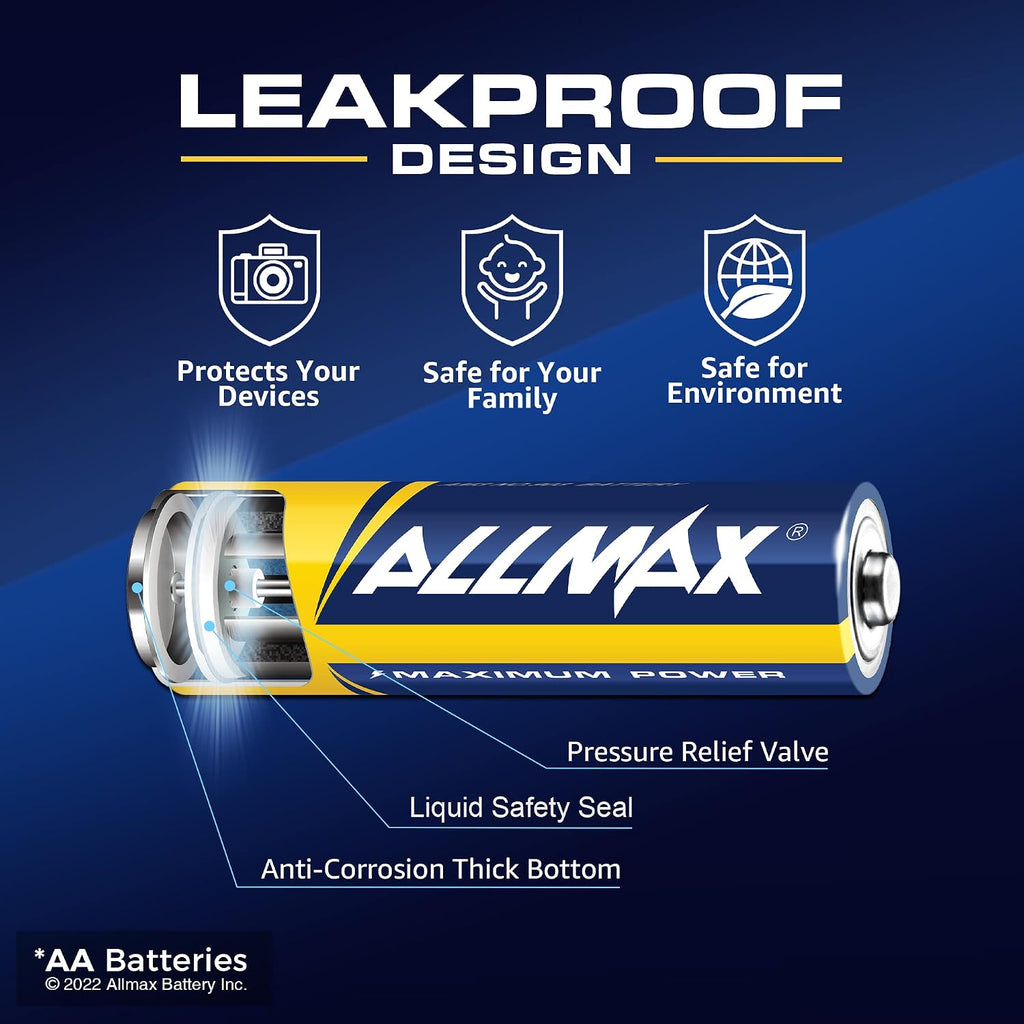 Allmax AA Maximum Power Alkaline Double A Batteries (600 Count Wholesale Pack / 6 Boxes of 100) – Ultra Long-Lasting, Leakproof Design, 10-Year Shelf Life, Maximum Performance (1.5V)