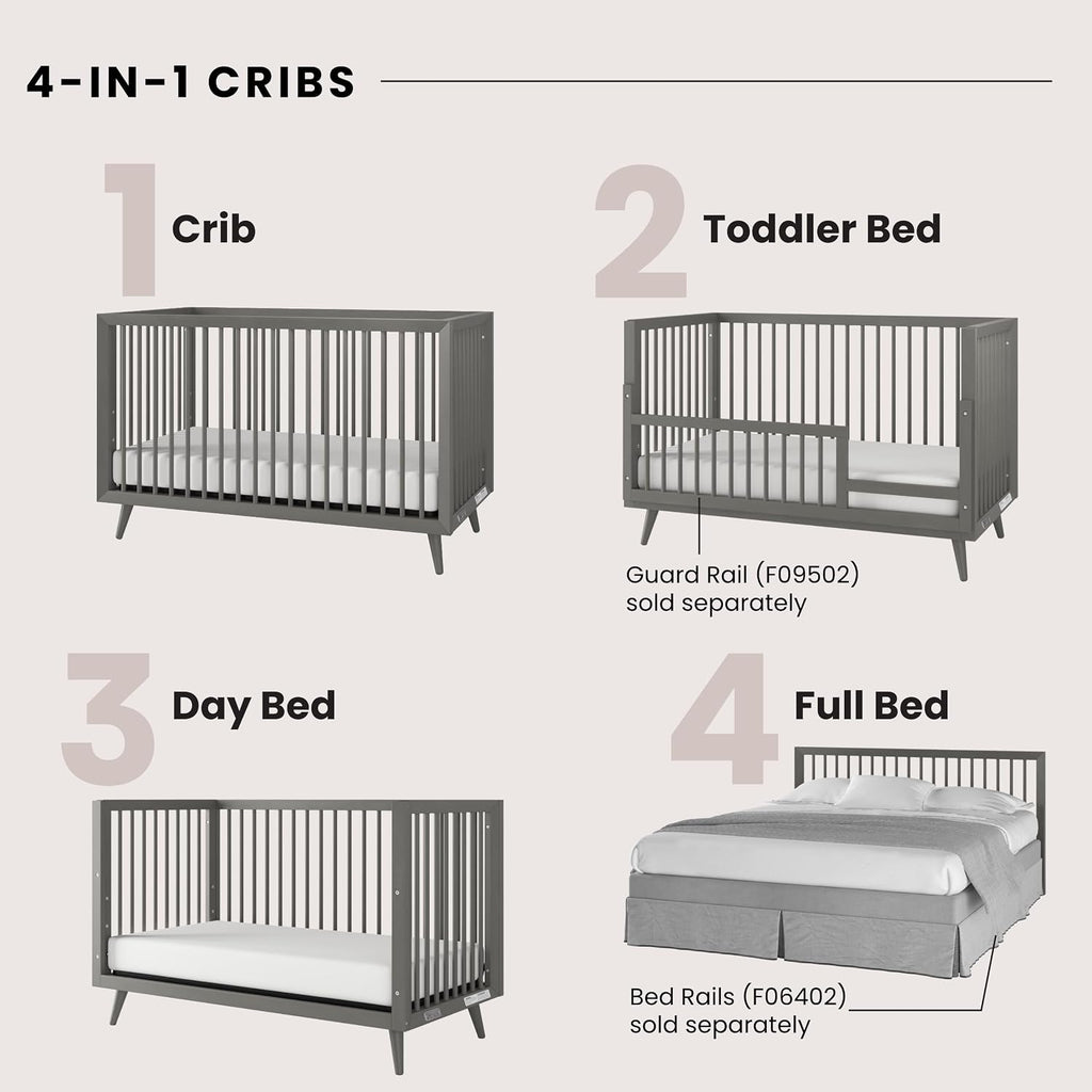 Child Craft Cranbrook Design 4-in-1 Convertible Baby Crib Nursery Furniture Set, Baby Bed and 6 Drawers Double Dresser, for Babies, Toddlers and Kids Bedroom (2 Piece - Lunar Gray)