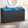 Gyfimoie 6 Drawer Dresser for Bedroom with Charging Station, Dresser with LED Light, Chest of Drawers for Closet, Modern Dressers with Open Storage Cubby, Double Wide Dressers (Black-, 6 Drawers)