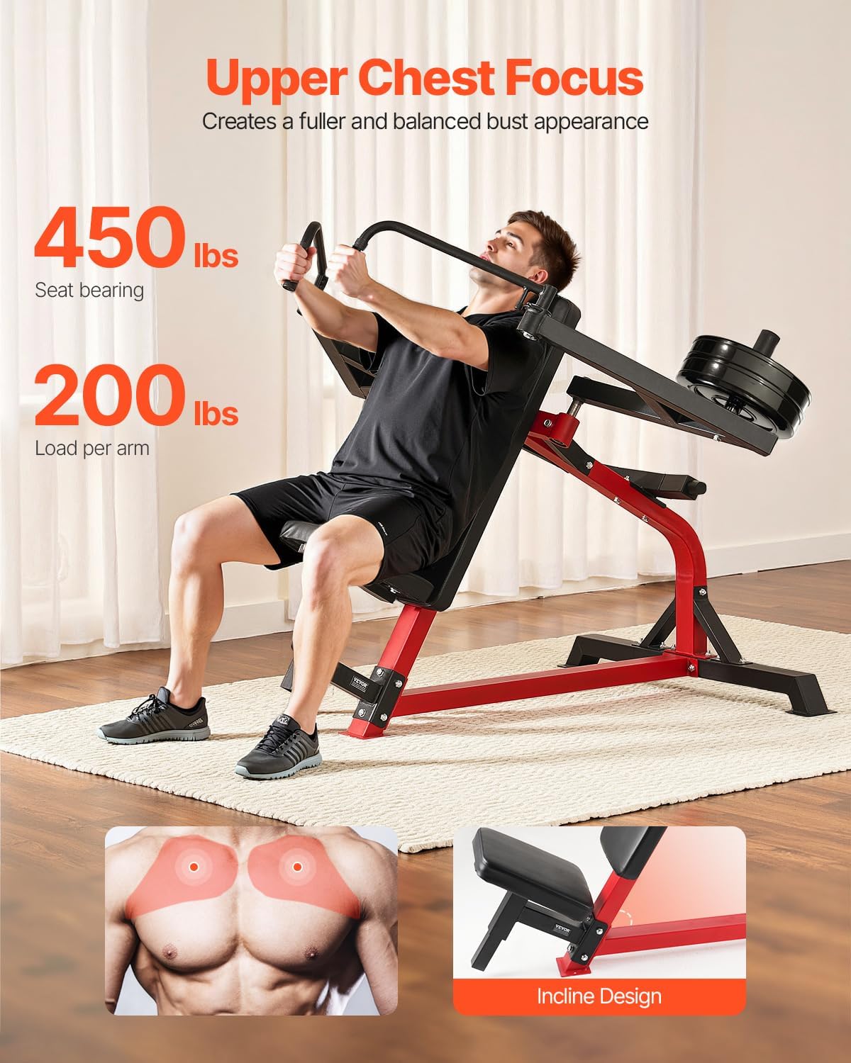 VEVOR Chest Press Machine, Bench Press Set, Adjustable Flat Incline Bench with Independent Converging Arms, Upper Chest Equipment, Fitness Home Gym Equipment Chest