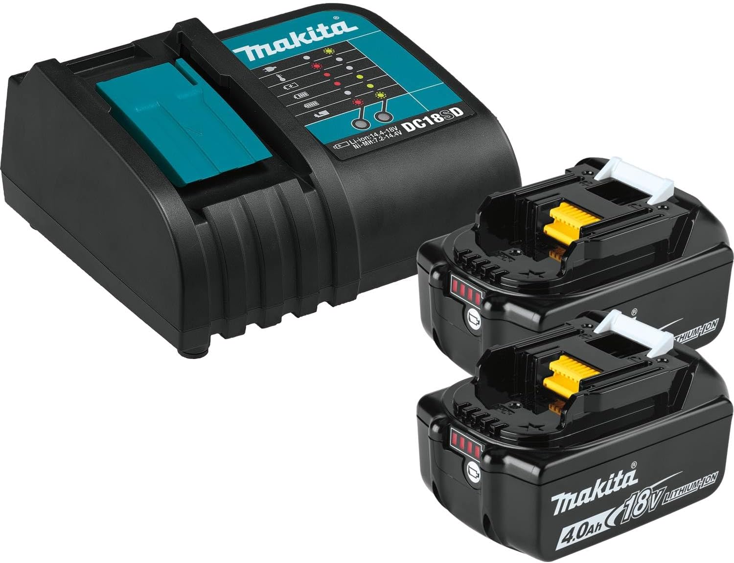 Makita BL1840BSC2 18V LXT® Lithium-Ion Battery and Charger Starter Pack (4.0Ah) | Includes Two 18V Lxt 4.0ah BL1840B Batteries and DC18SD Charger, Li-Ion, Charges in ≈90 Minute, Star Protection