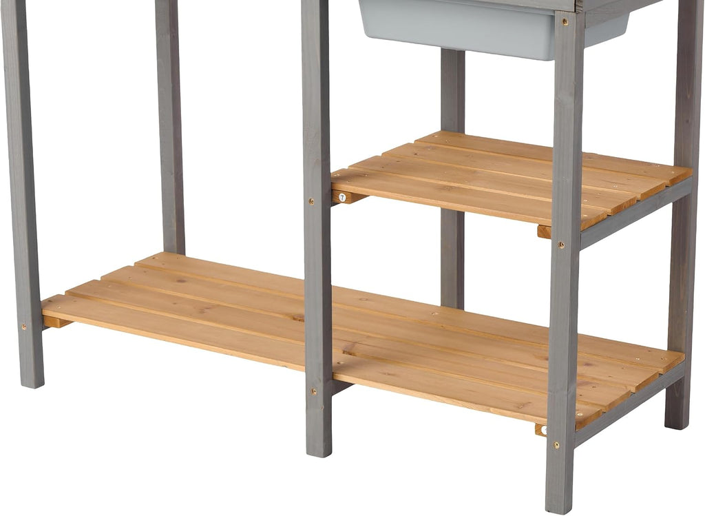 42' Outdoor Wooden Potting Bench with Storage Cabinet - 220LBS Capacity Weather-Resistant Gardening Workstation Table, Portable Plant Potting Table for Backyard Patio Greenhouse Brown