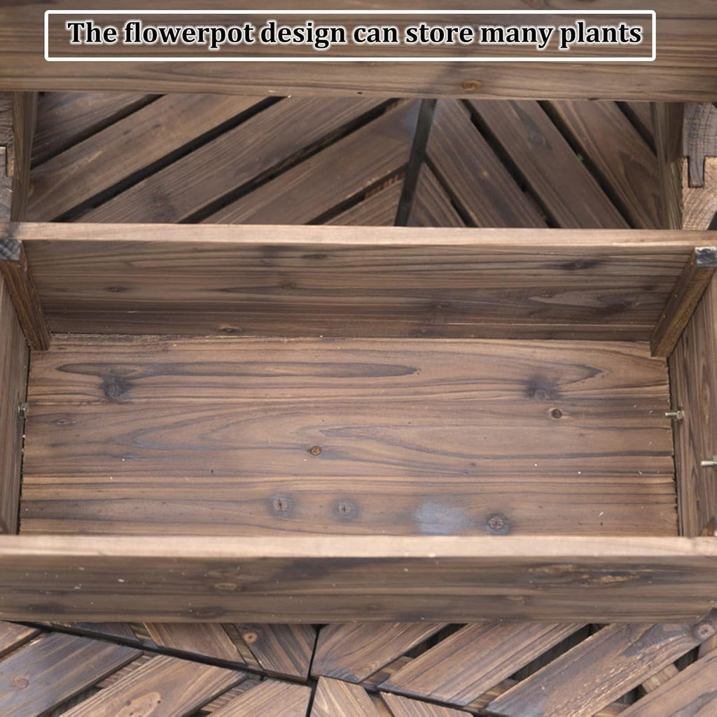 Flower Display Stand, Plant Stand Indoor, Two Layers Outdoor Potting Bench, Garden Workstation Table with Wheels,Lower Storage and Lattice Back