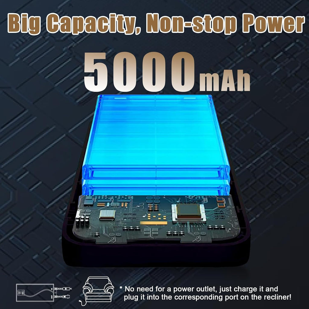 5000mAh Universal Battery Pack for Reclining Furniture, Rechargeable Wireless Power Supply Fits Furniture with 2-Pin Connection, Batteries for Electric Sofas, Couch, Power Recliner Chair