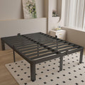 King Size Bed Frame 16 Inch Black, Metal King Bed Frame with Baffles, No Box Spring Needed, Heavy Duty Steel Platform Support, Round Corner Design, Reserved Holes, Noiseless, Easy Assembly