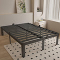 16 Inch Bed Frame Queen Size with Metal Gaskets, Black Queen Platform Bed Frame No Box Spring Needed, Heavy Duty Steel Support, Round Corner Design, Storage Space, Noiseless, Easy Assembly