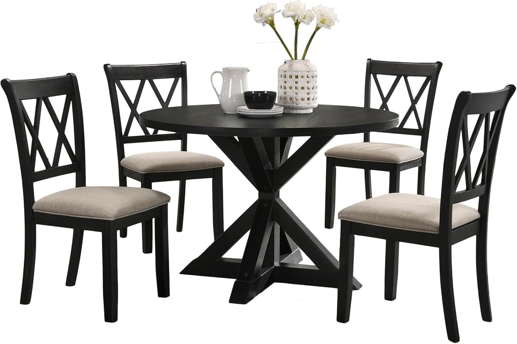indvale Cross-Buck Wood 5-Piece Dining Set in Black