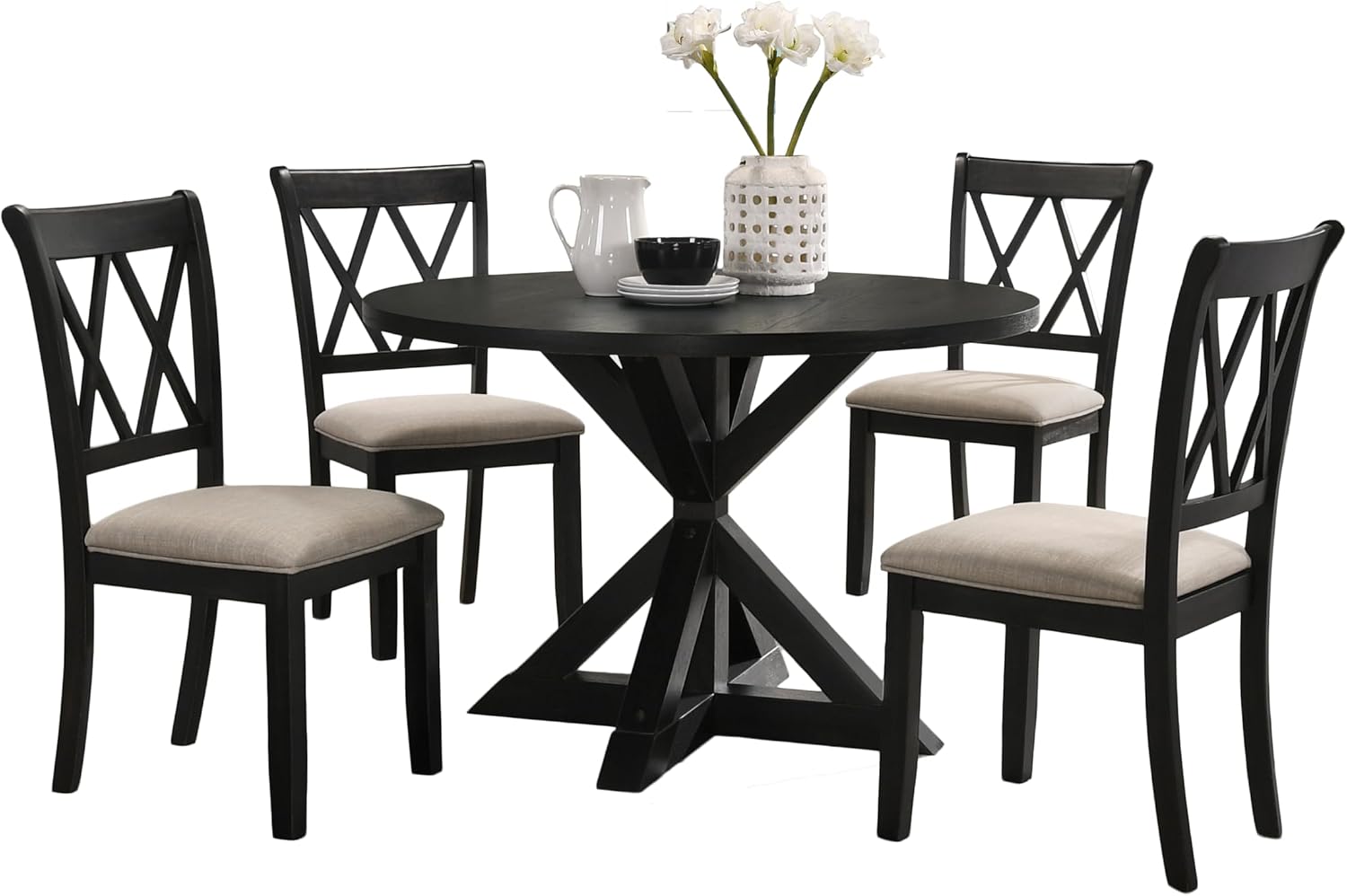 indvale Cross-Buck Wood 5-Piece Dining Set in Black