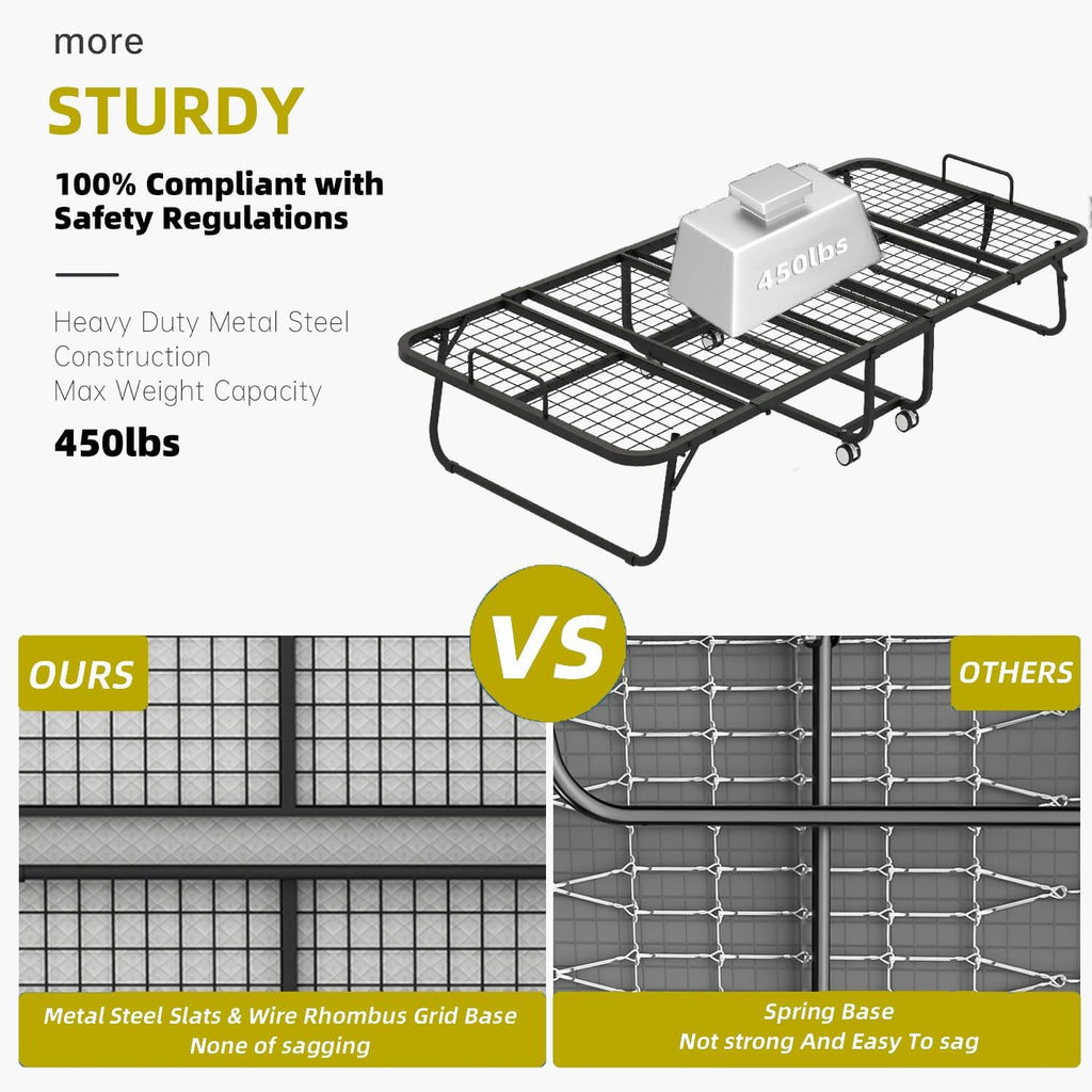 Espsilto Twin Size Folding Bed with Mattress for Adult，75''x38'' Portable Fold Up Rollaway Bed for Guest with Memory Foam Mattress, Space Saving, Foldable, Easy to Store