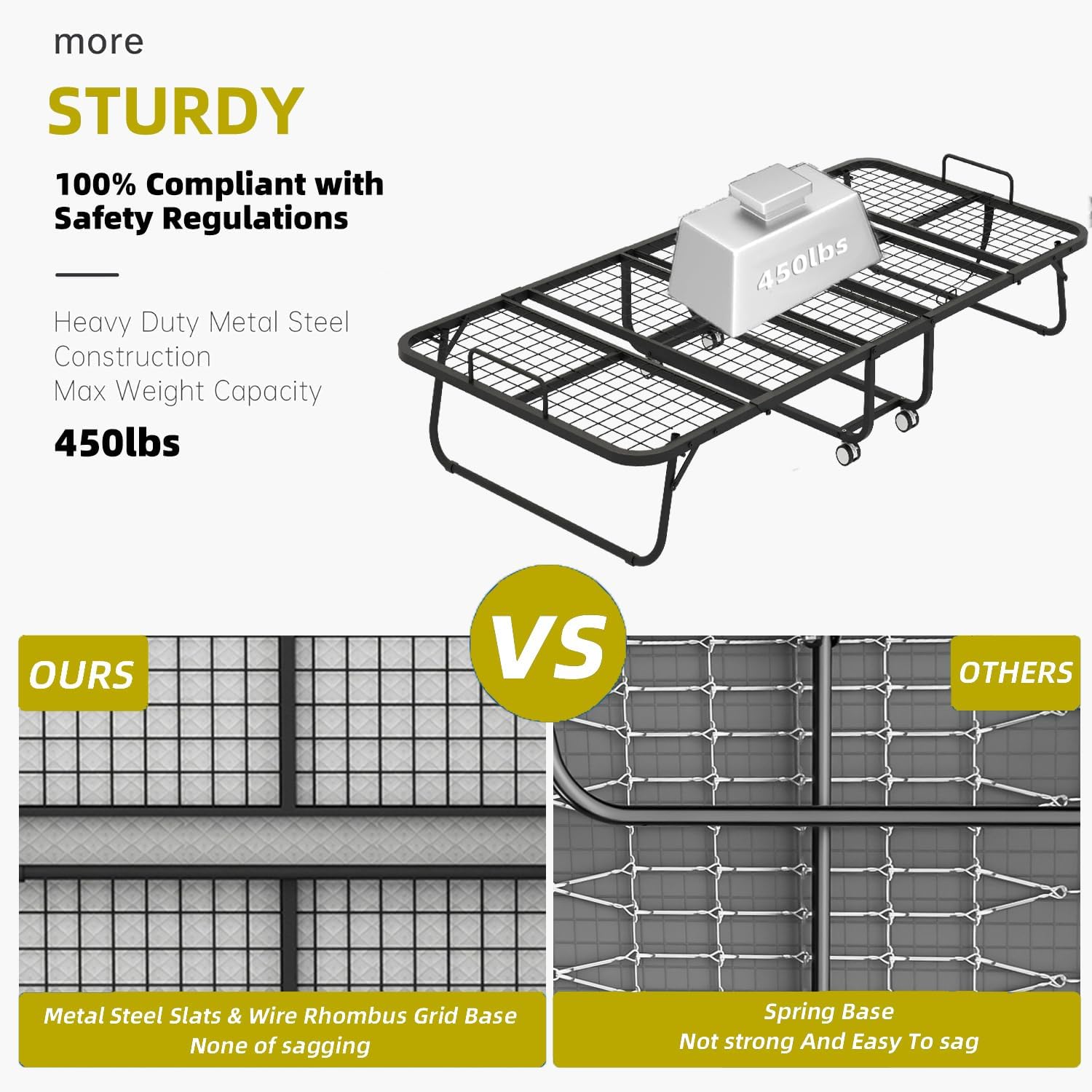 Espsilto Large Folding Bed with Mattress for Adult - 75''x46'' Foldable Rollaway Bed for Guest, Space Saving Fold Up for Easy Storage