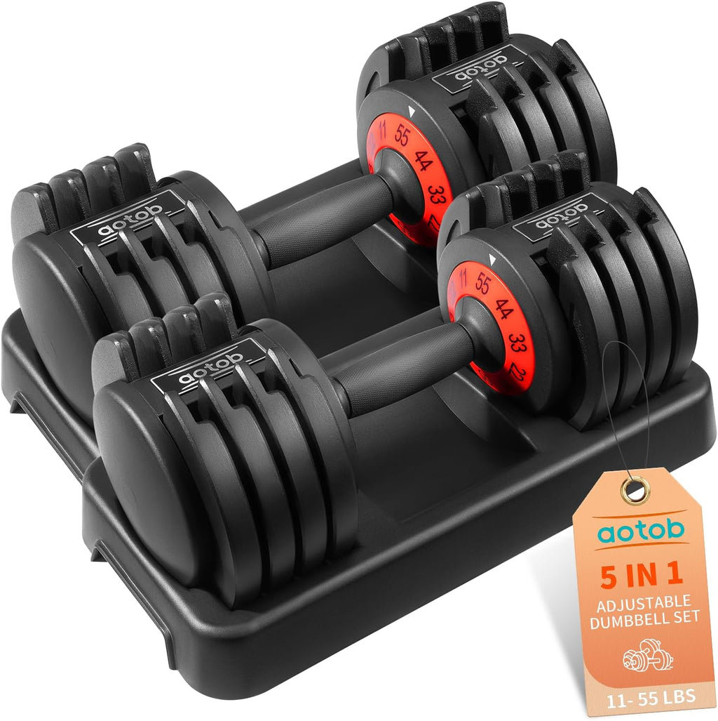 AOTOB Adjustable Dumbbell Set 25/55 Lbs (Pair), Fast Weight Adjustment with Anti-Slip Turning Handle, Space-Saving for Home Gym, Strength Training Equipment for Men & Women