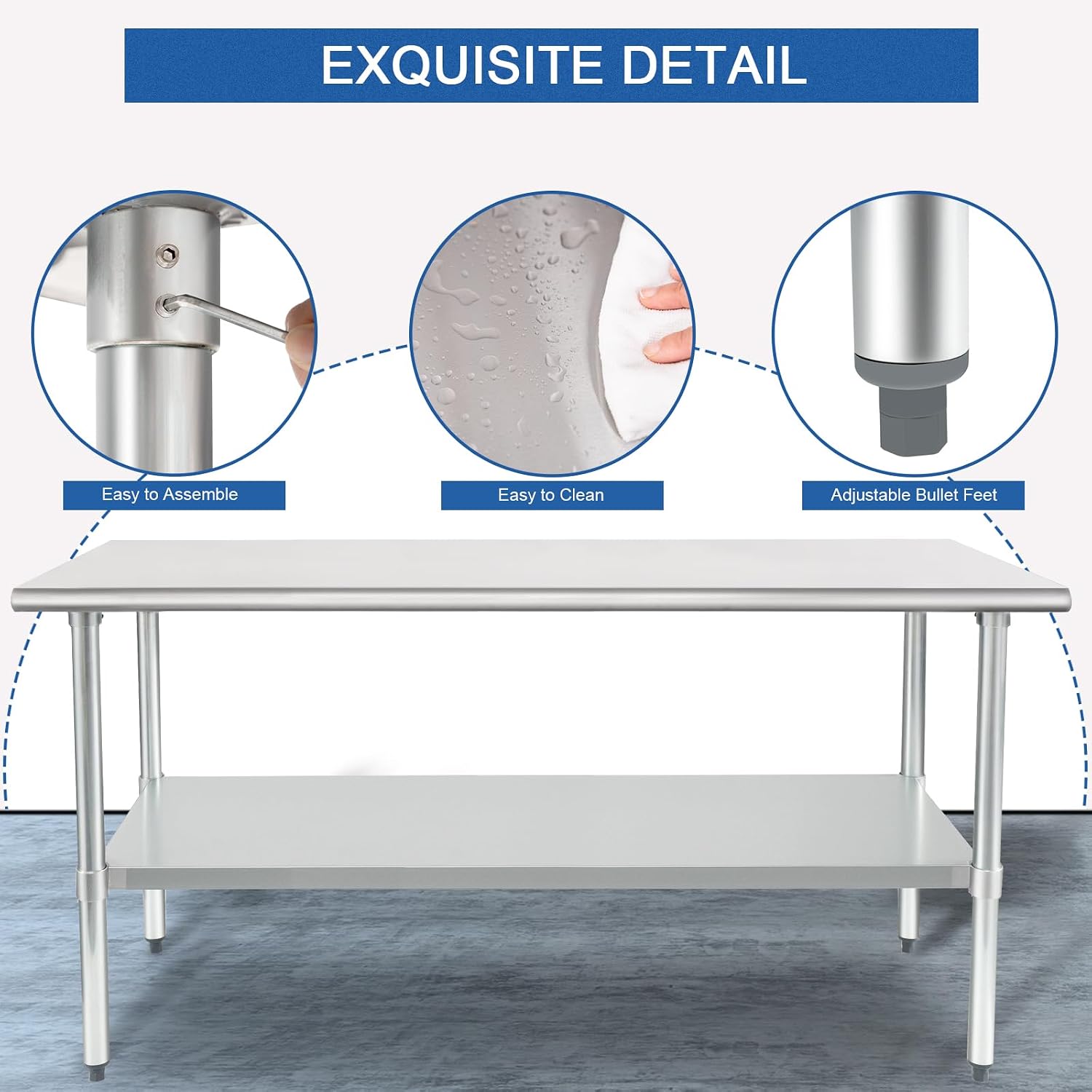 HARDURA Stainless Steel Table 30X72 Inches with Undershelf and Galvanized Legs NSF Heavy Duty Commercial Metel Table for Food Prep