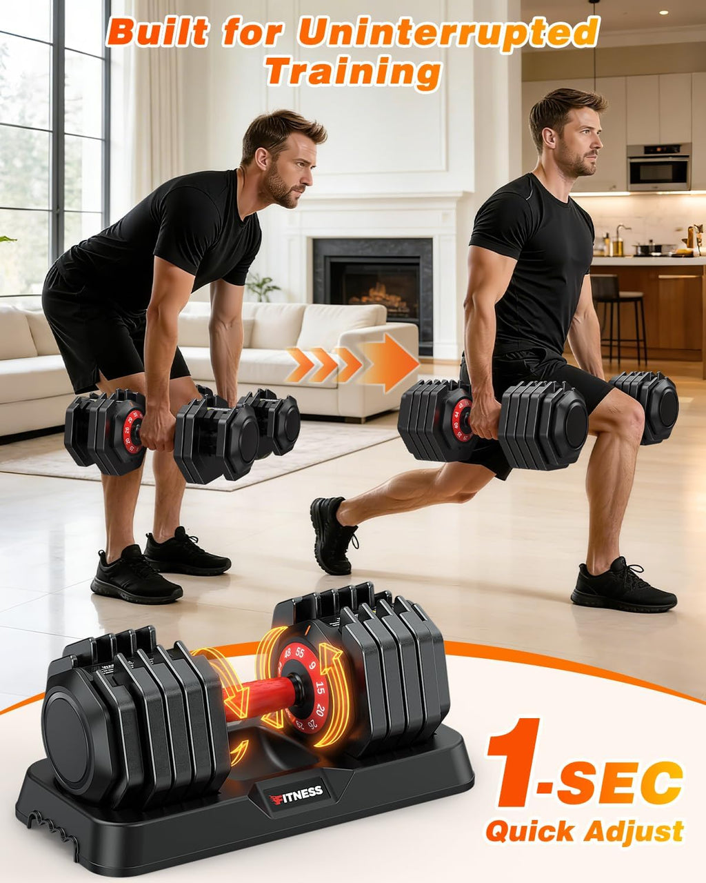 XDDIAS Adjustable Dumbbells Set of 2 for Strength Training, One-Hand Quick Adjust, 25/55/80/90 lbs Options, Anti-Slip Grip Handle, Compact Home Gym Weights for Men Women