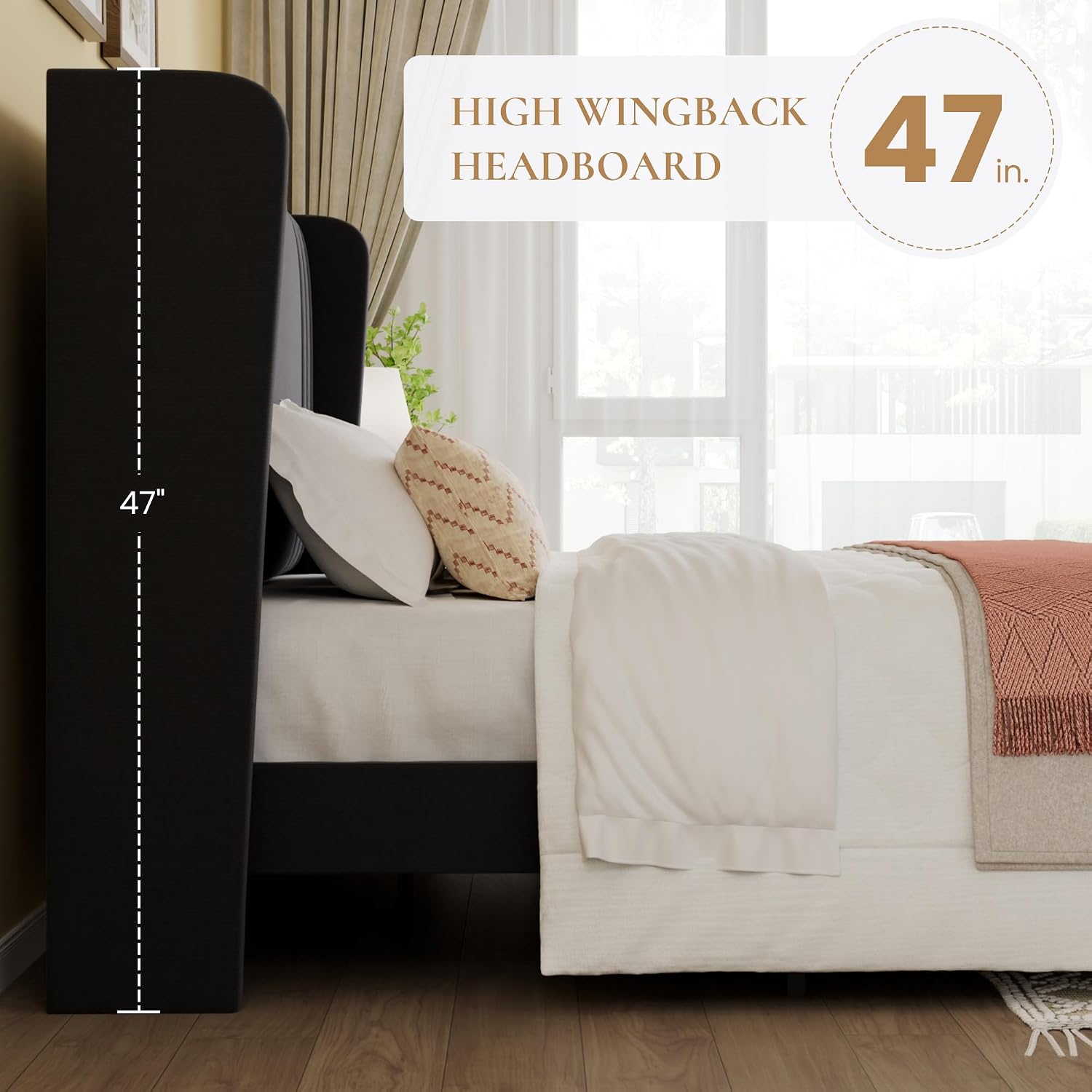 SHA CERLIN Full Size Velvet Upholstered Platform Bed Frame with Vertical Channel Tufted Wingback Headboard, Wooden Slats Support, Easy Assembly, Under Bed Storage, No Box Spring Required, Black