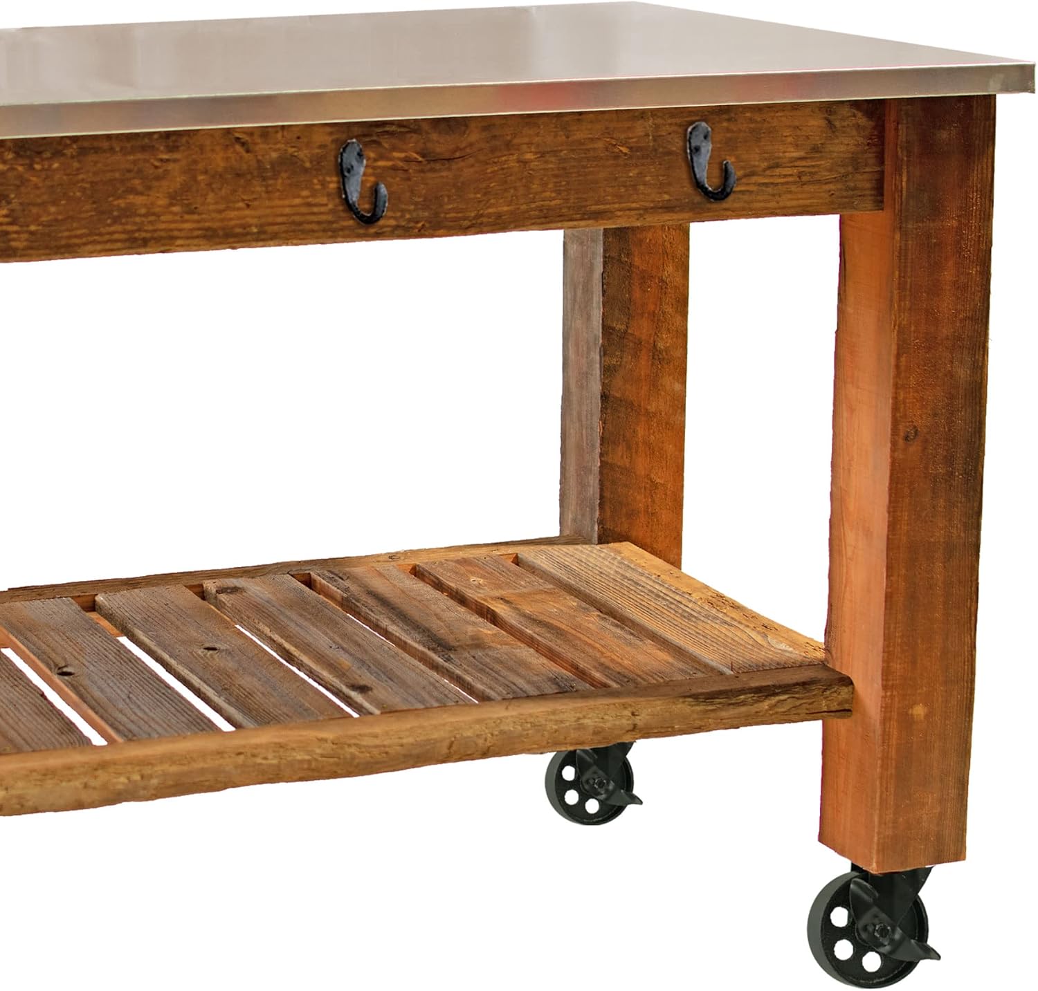 Redwood Potting Table Rolling Cart Swivel Cast Iron Wheels with Brakes Outdoor Garden Work Bench (with Hardware & 5in Black Caster)