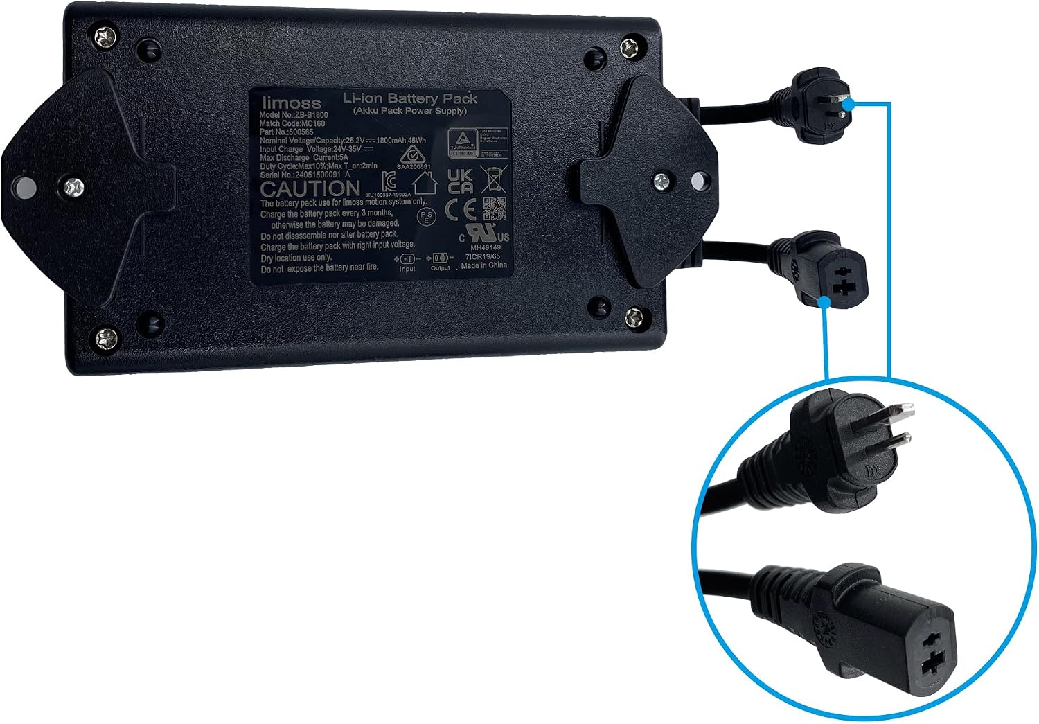 Power Recliner Limoss Wireless Rechargeable Akku Battery Pack Model ZB-B1800 Kits with Wall Power Supply and Y Power Cable