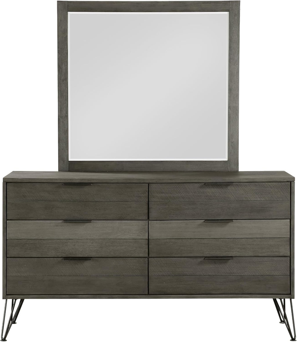 5-Piece Modern Full Size Bed Set Panel Gray Finish Solid Acacia Wood Metal Legs Bedroom Furniture