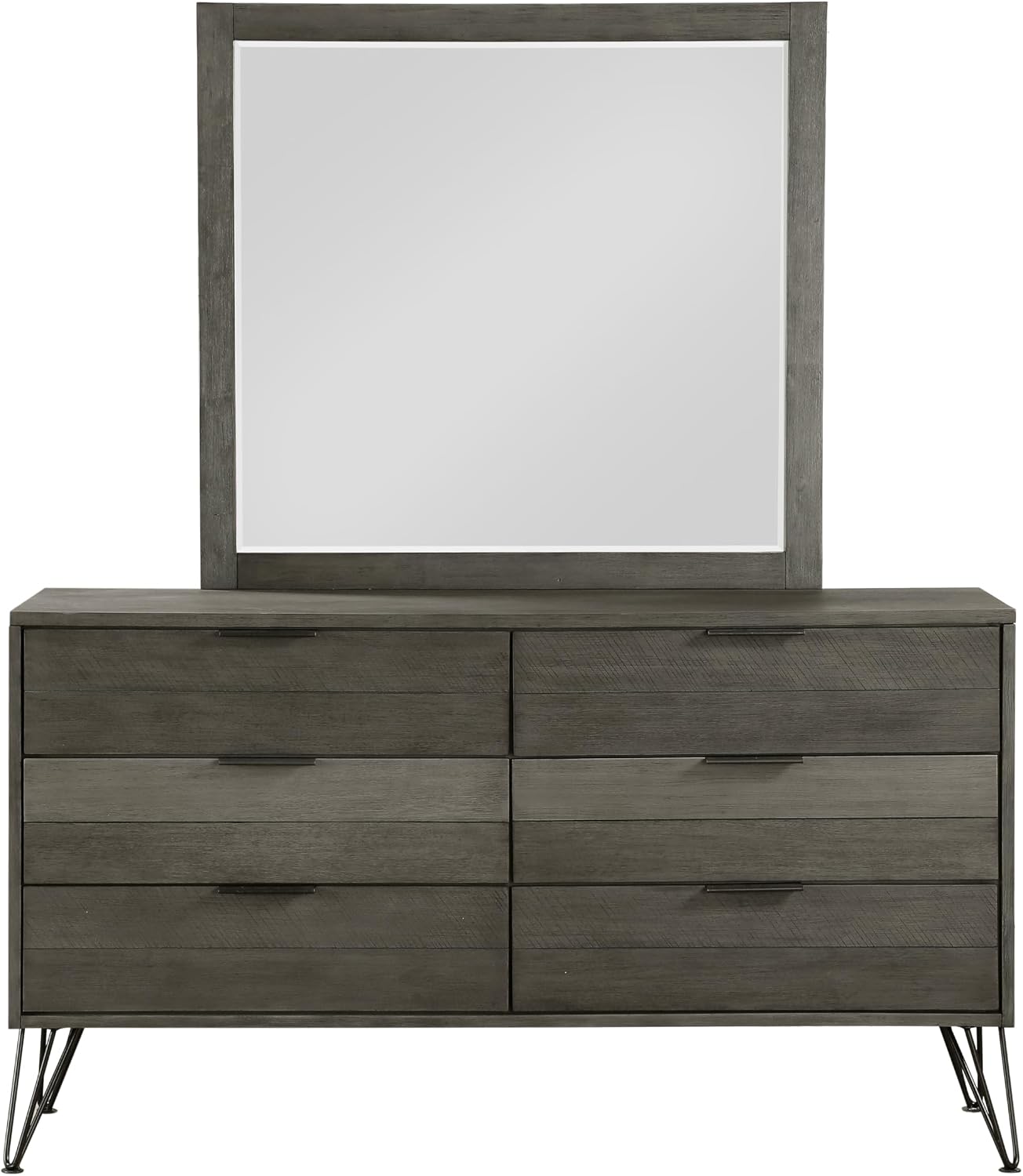 5-Piece Modern Full Size Bed Set Panel Gray Finish Solid Acacia Wood Metal Legs Bedroom Furniture