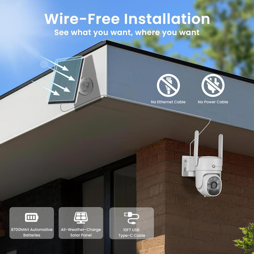 xmartO [Doorbell + 4-CAM Wire-Free Solar AI Tracking PTZ Cameras, 4MP 2K QHD Cam & 4K 10CH Expandable WiFi6 NVR, 2.4G/5G Dual Band Doorbell, All-Weather Power, 120-Day+ Local Storage, No Monthly Fee