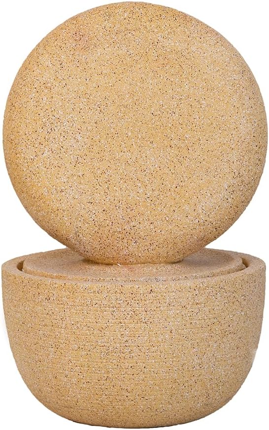 Cement Tabletop Fountain with Light and Pump, 2-Tiered Indoor/Outdoor Decor for Patio, Garden, Yard, Balcony