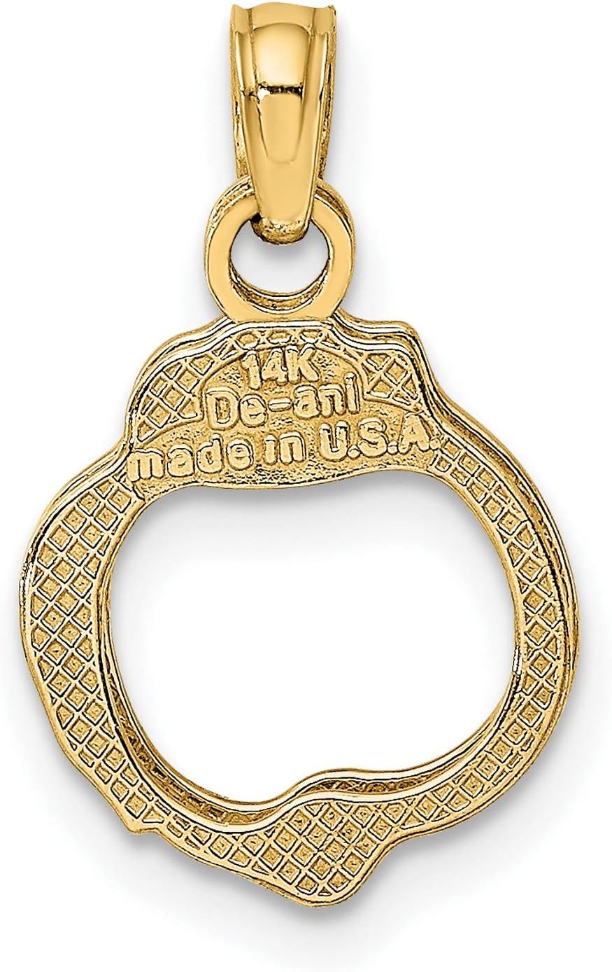 14k Yellow Gold 2-Piece Handcuffs Charm, Law Enforcement Pendant | 12 x 11 mm charm, polished moveable 2-piece design, open back profile, 5 x 4.5 mm bail