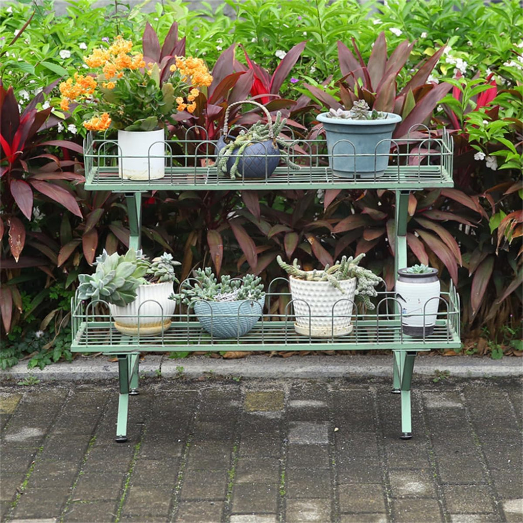 Trapezoidal Floor-Standing Flower Stand, Heavy-Duty Metal Plant Stand,Multi-Layer Storage Rack, Kindergarten Decorative Rack,Garden Potting Benches & Tables,for Courtyard Garden Balcony,Green
