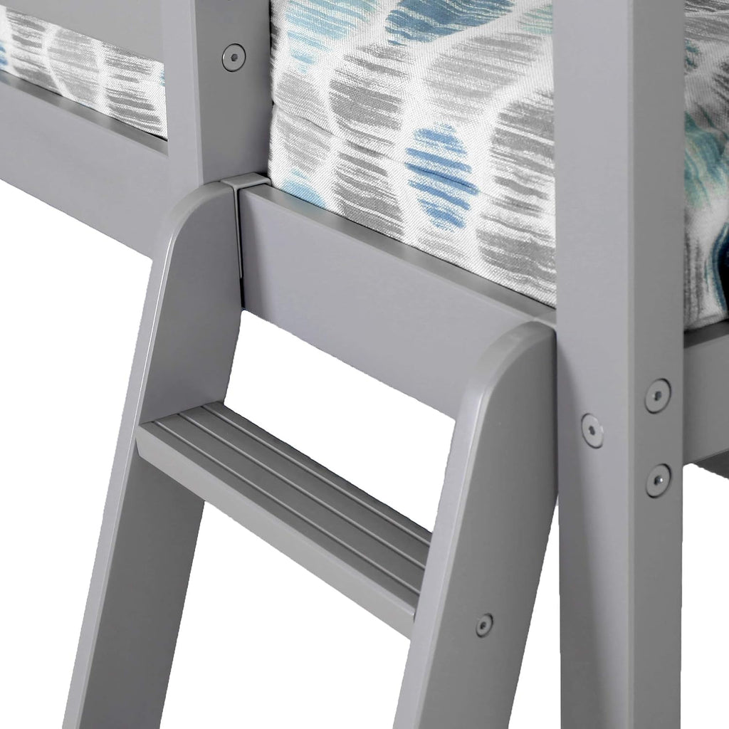 Max & Lily High Loft Bed, Twin Bed Frame For Kids With Bookcase, Grey