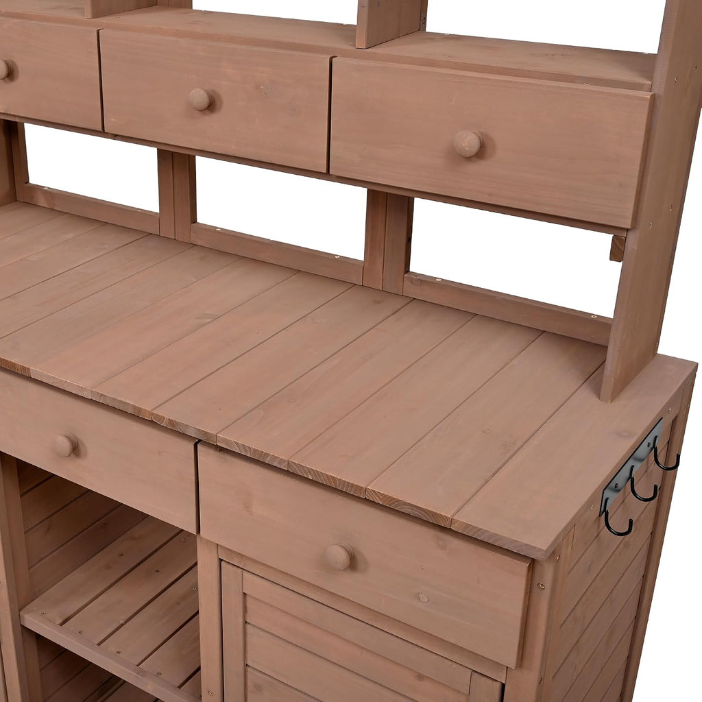 Merax 65.7' Tall Garden Potting Bench with Hutch, 3 Shelves, 6 Drawers, 2 Cabinets & Hooks