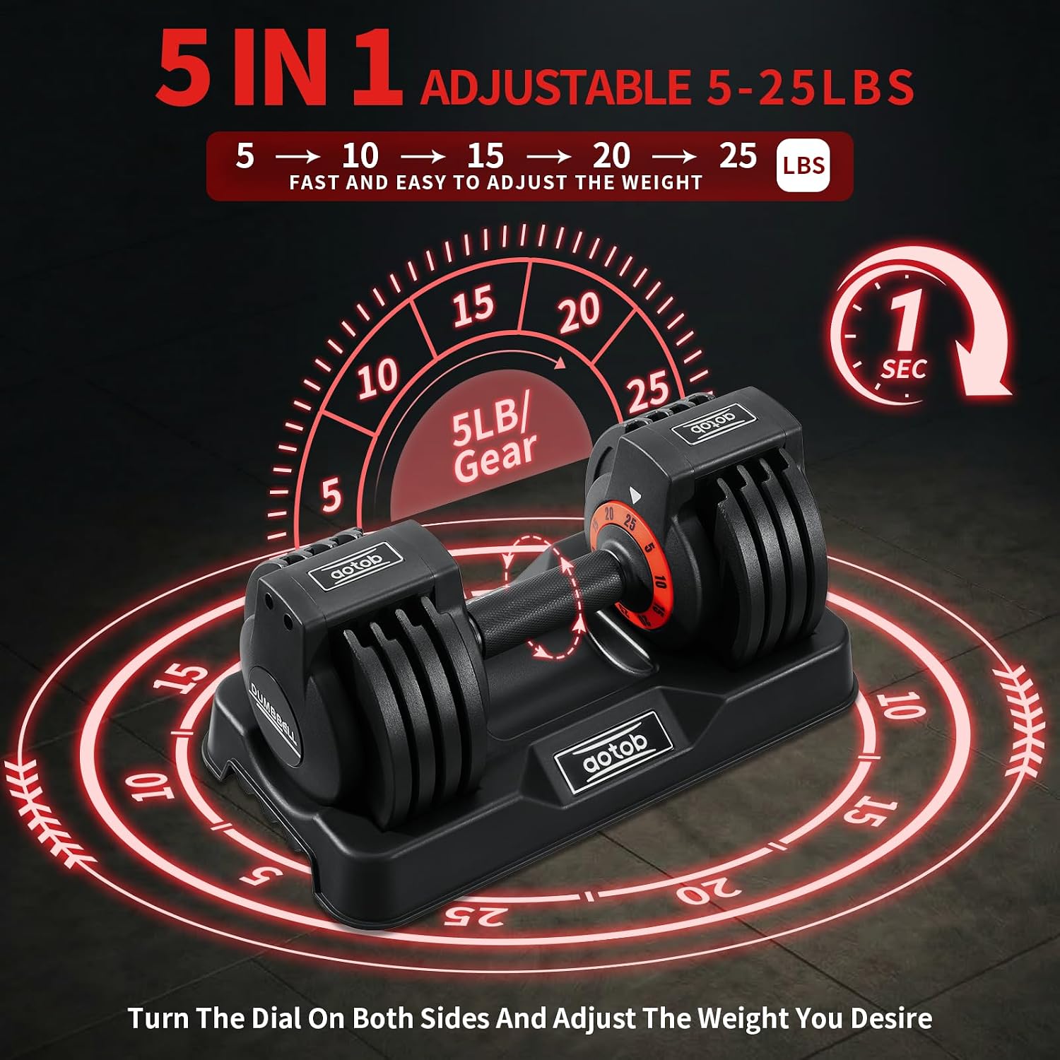 AOTOB Adjustable Dumbbell Set 25/55 Lbs (Pair), Fast Weight Adjustment with Anti-Slip Turning Handle, Space-Saving for Home Gym, Strength Training Equipment for Men & Women